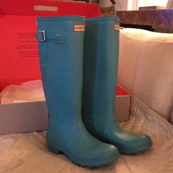Hunter original tall sky blue rain boots size 6 or 37 with box - Picture 2 of 16